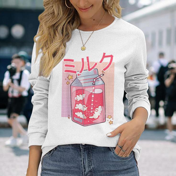 Retro 90S Soft Grunge Japanese Kawaii Strawberry Milk Langarmshirts Geschenke für Sie