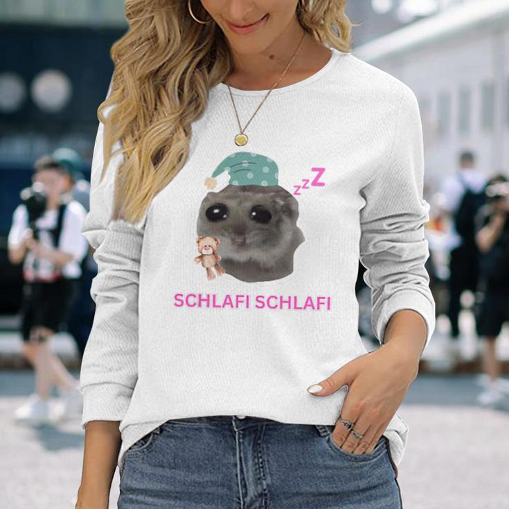 Schlafi Schlafi Sad Hamster Meme Gray Langarmshirts Geschenke für Sie