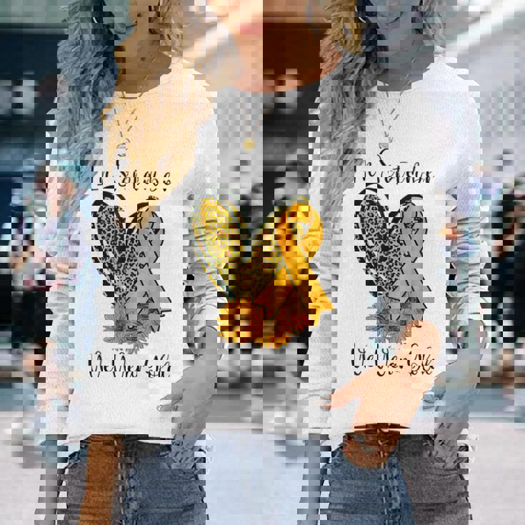 In September We Wear Gold Childhood Cancer Awareness Ribbon Long Sleeve T-Shirt Gifts for Her