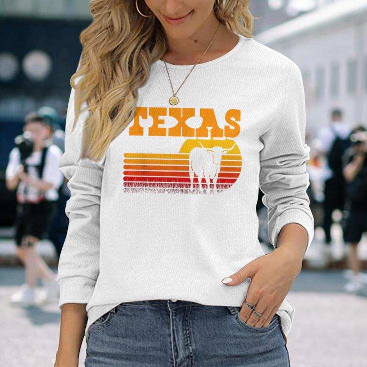 Texas Longhorn For Menintage Retro Sunset Texas Blue Langarmshirts Geschenke für Sie