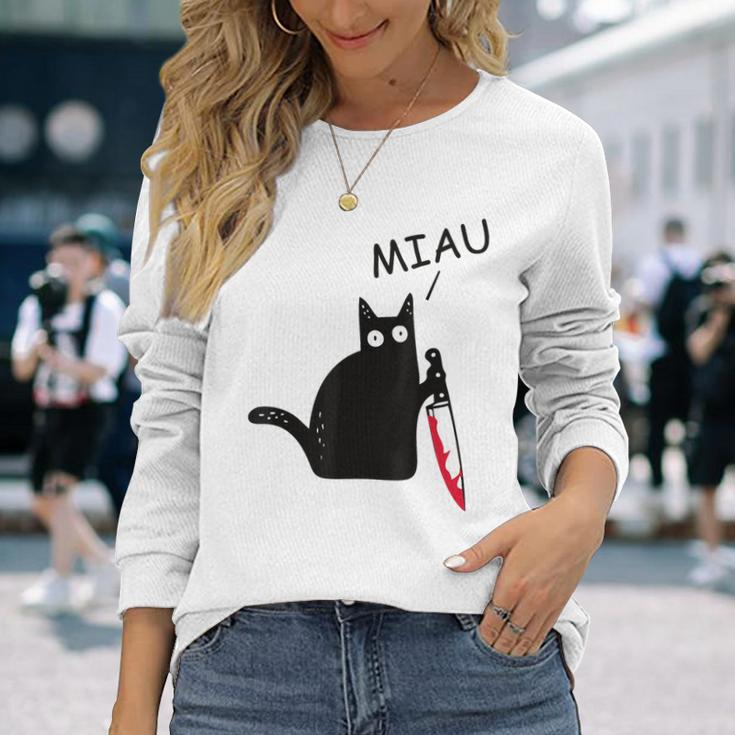 Verrückte Katze Mit Knife Crazy Cat With Knife Langarmshirts Geschenke für Sie