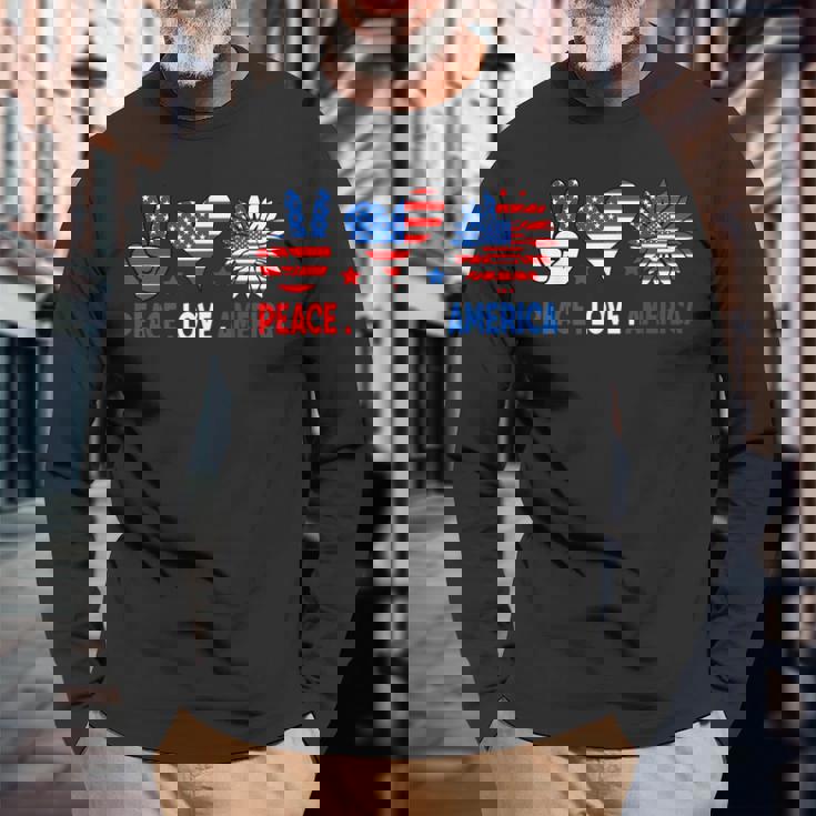 4Th Of July Peace Love America Us Flag Fourth Of July Long Sleeve T-Shirt Gifts for Old Men