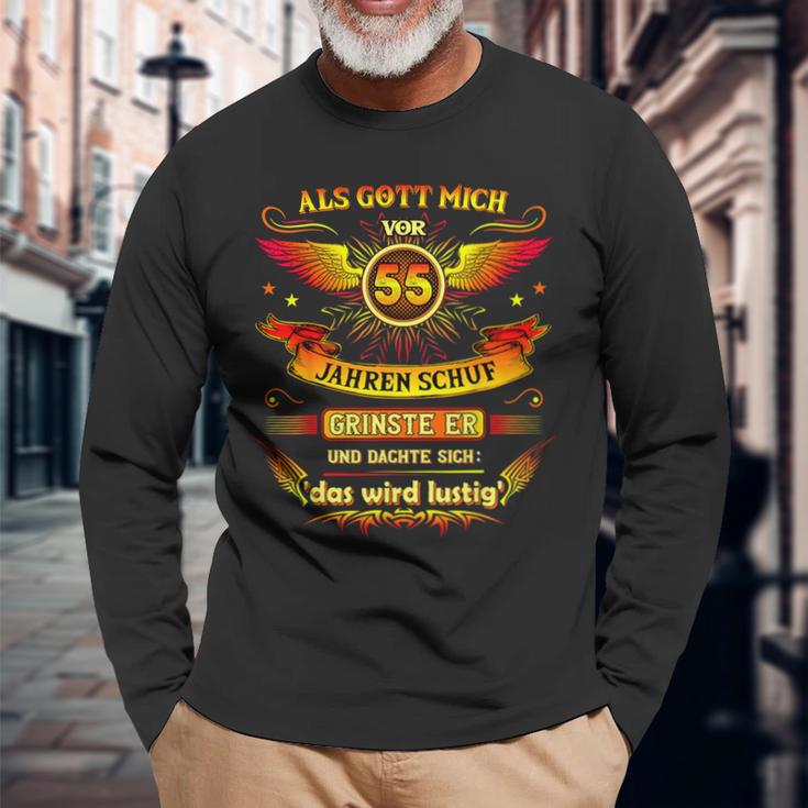 55Th Birthday Als Gott Michor 55 Jahre Schuf Grinste Er 55Th Langarmshirts Geschenke für alte Männer