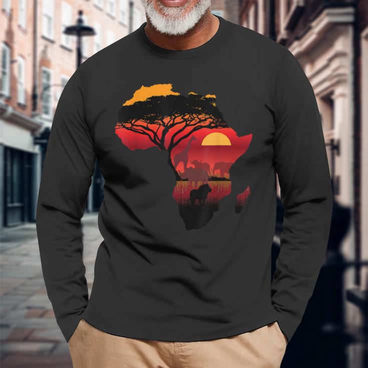 Africa Big Five Silhouette Africa Safari Map Africa Langarmshirts Geschenke für alte Männer