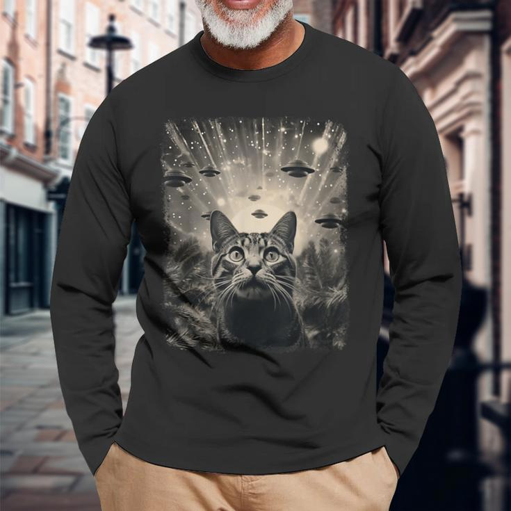 Alien Ufo Selfie Cat Langarmshirts Geschenke für alte Männer