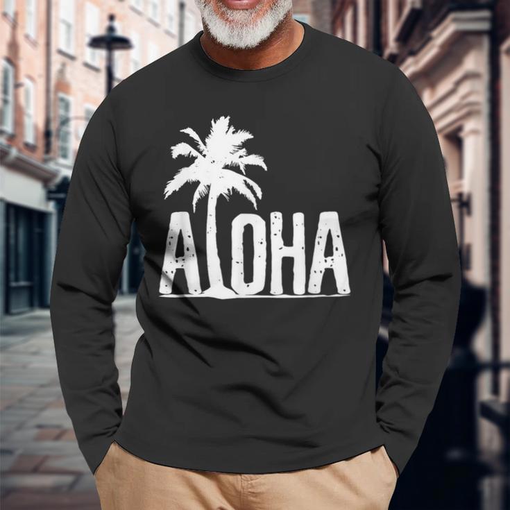 Aloha Beach Summer Palm Trees Hawaii Surfer Langarmshirts Geschenke für alte Männer