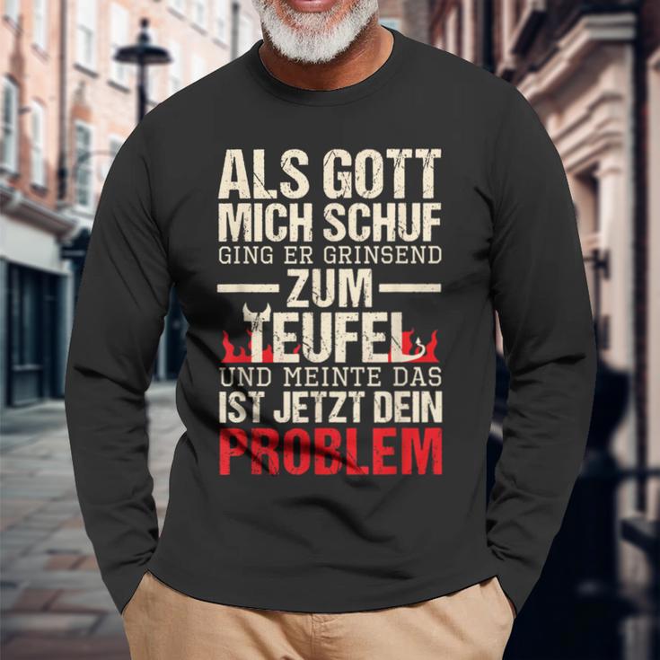 Als Gott Mich Schuf Ging Er Grinsend Zum Teufel German Langarmshirts Geschenke für alte Männer