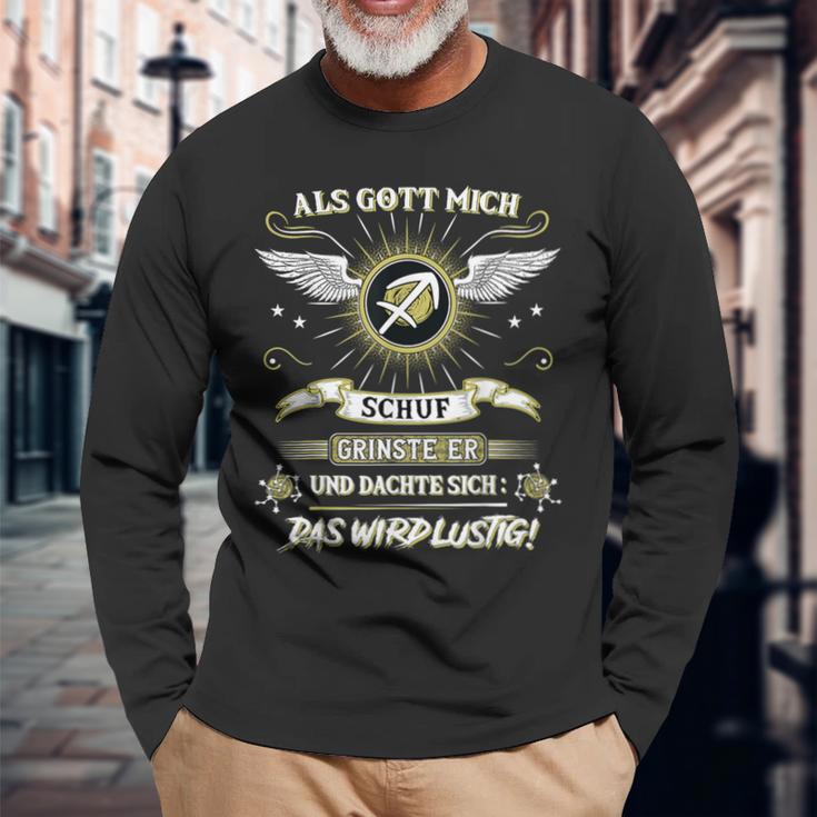 Als Gott Mich Schuf Grinste Er Zodiac Sagittarius Langarmshirts Geschenke für alte Männer