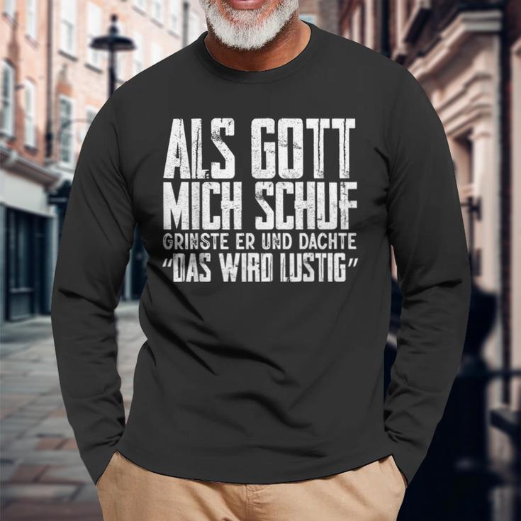 Als Gott Mich Schuf Grinste Sarcasm Langarmshirts Geschenke für alte Männer