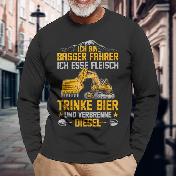 Bagger Ich Esse Fleisch Trinke Bier Underbrenne Diesel Langarmshirts Geschenke für alte Männer