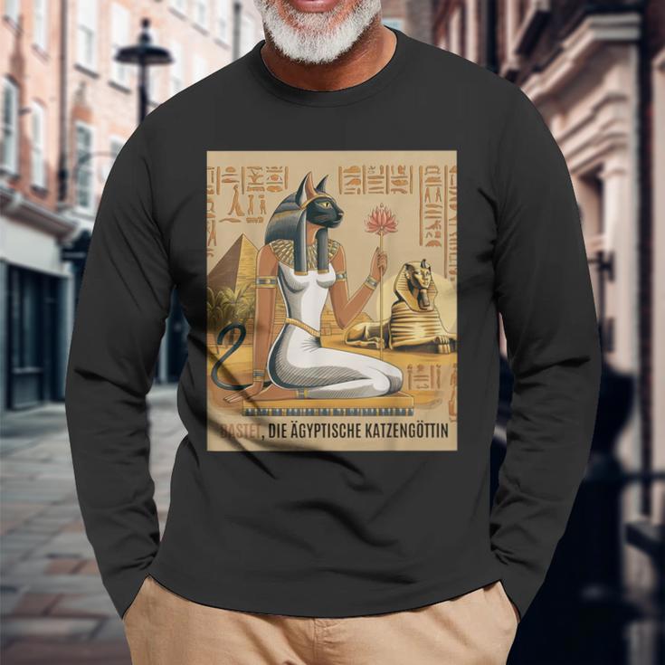 Bastet Egyptian Cat Goddess Antique Egyptian Graphic Langarmshirts Geschenke für alte Männer