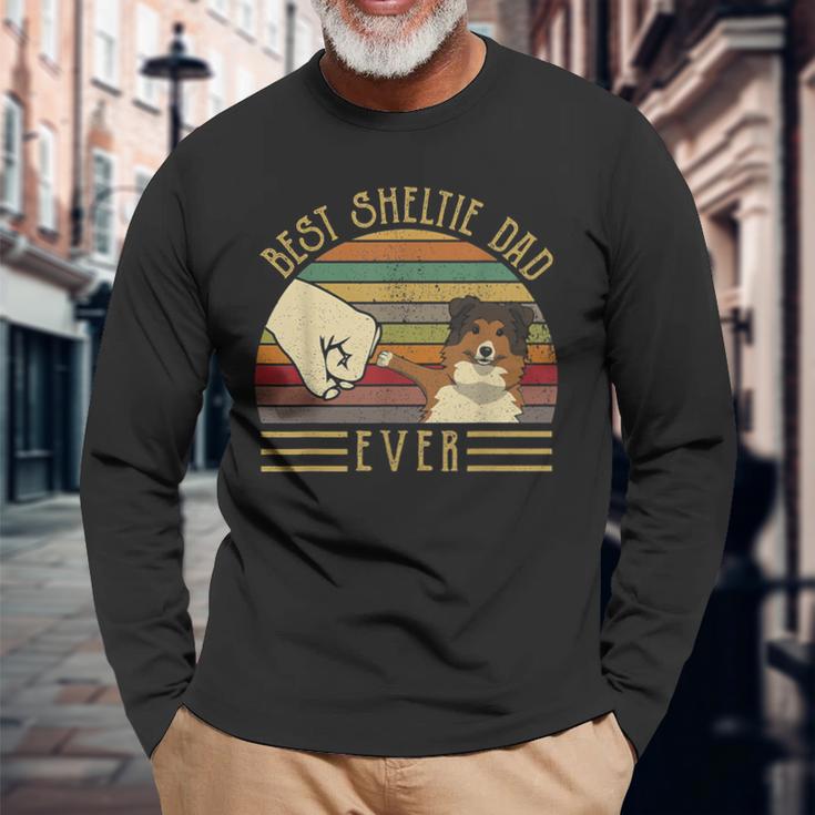 Best Sheltie Dad Ever Retrointage Sunset Langarmshirts Geschenke für alte Männer