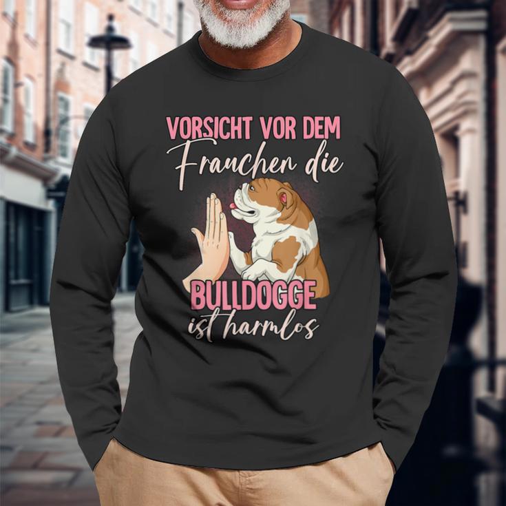 Beware Of The Frauchen Bulldog Langarmshirts Geschenke für alte Männer