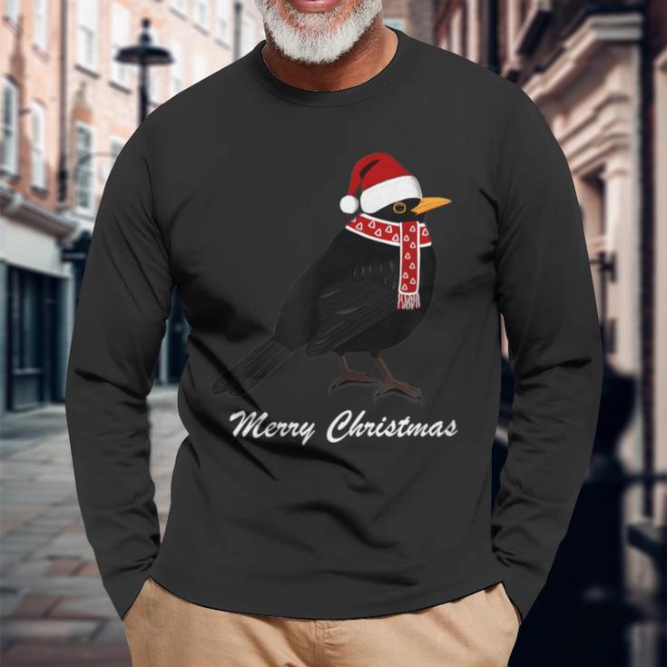 Bird With Red Christmas Hat Scarf Christmas Outfit Bird Langarmshirts Geschenke für alte Männer