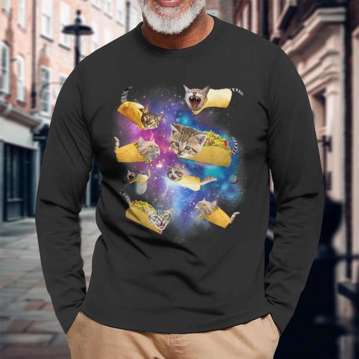 Burrito Pizza And Taco Cat In Space Tacocat Idea Langarmshirts Geschenke für alte Männer