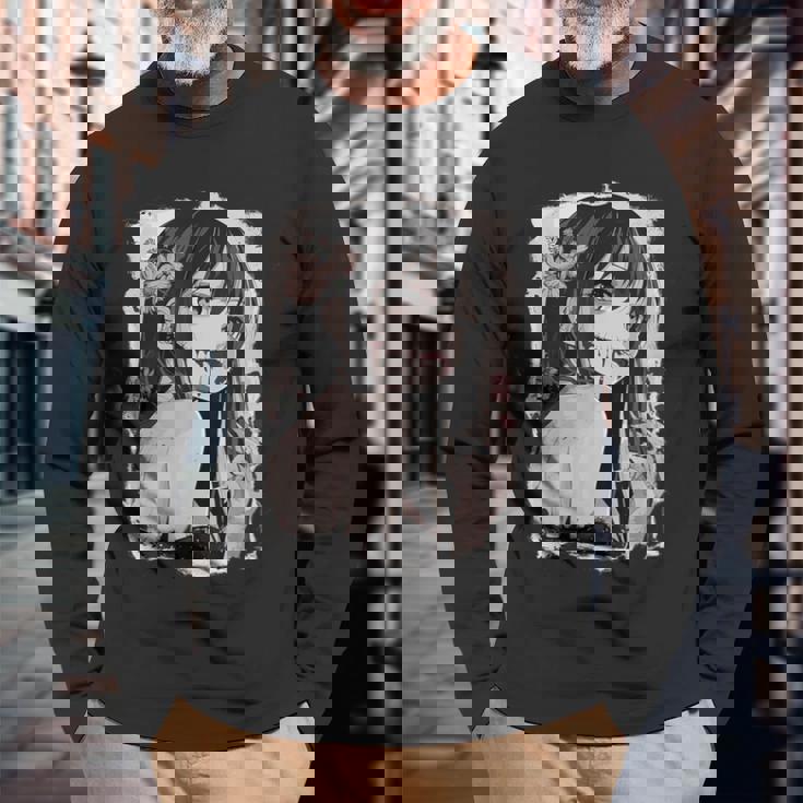 Camisa De Anime Gótica Creepy Horror Anime Manga Japonés Camiseta de manga larga Regalos para ancianos