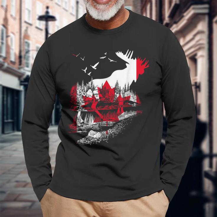 Canada Flag Moose Canada Langarmshirts Geschenke für alte Männer