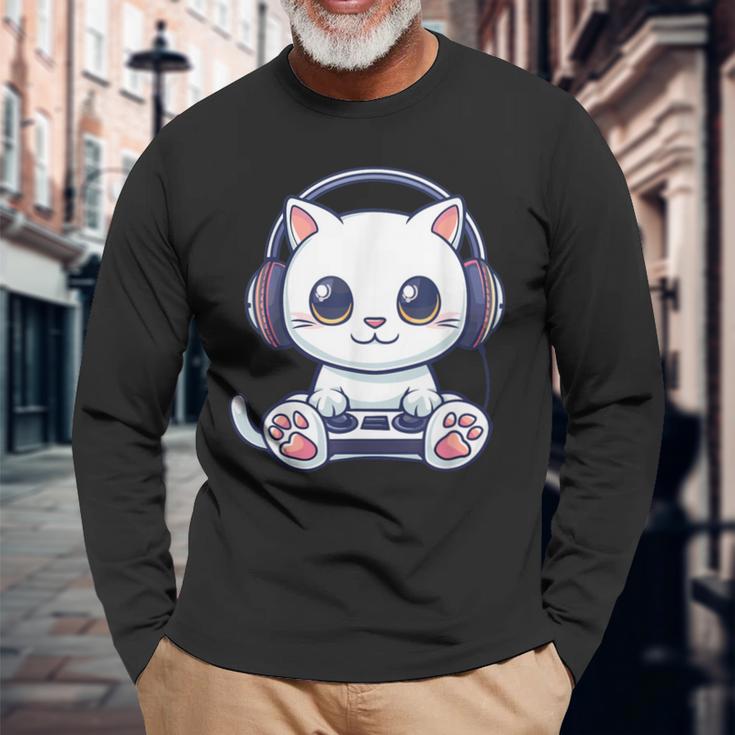 Cat Gaming Langarmshirts Geschenke für alte Männer