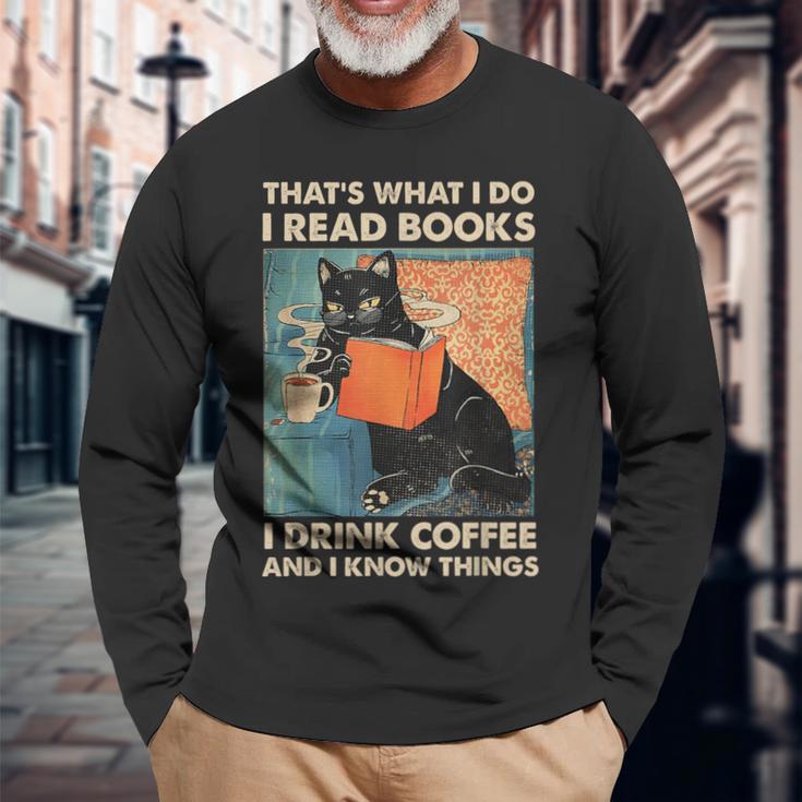 Cat Ich Lese Books Ich Trinke Kaffee Und Weiß Dinge Langarmshirts Geschenke für alte Männer