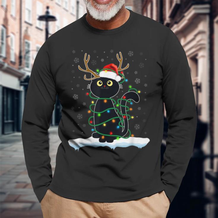 Christmas Pyjamas Reindeer Cat Langarmshirts Geschenke für alte Männer