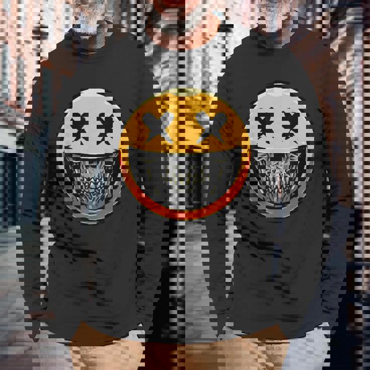Cool Smile Face Skull Smile Face Wear A Skull Graphic Fun Maglietta a maniche lunghe Regalos para ancianos