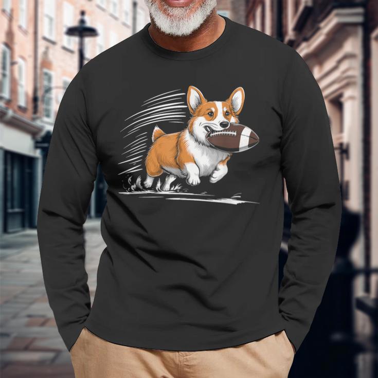 Corgi Hund Spielt Fußball Spieler Sport Langarmshirts Geschenke für alte Männer