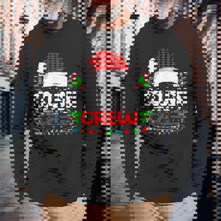 Cousin Crew Buffalo Plaid Xmas Pajamas Christmas Lights Long Sleeve T-Shirt Gifts for Old Men