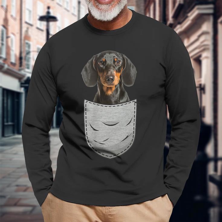 Dachshund Teckel Dachshund Chest Pocket Dog Owner Langarmshirts Geschenke für alte Männer