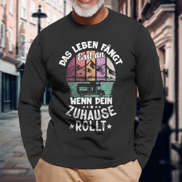 Das Leben Fängt An Wenn Zuhause Rollt Camping Caravan Langarmshirts Geschenke für alte Männer