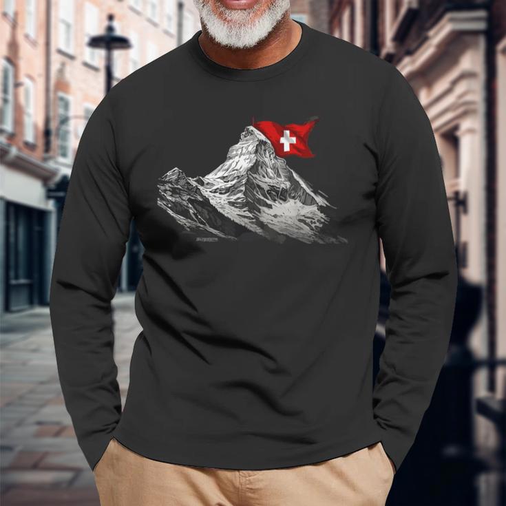 Das Matterhorn In Zermatt Switzerland Alps Mountain Langarmshirts Geschenke für alte Männer