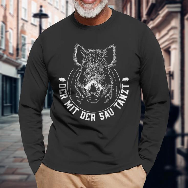 Der Mit Der Sau Tanzt Wildboar Langarmshirts Geschenke für alte Männer