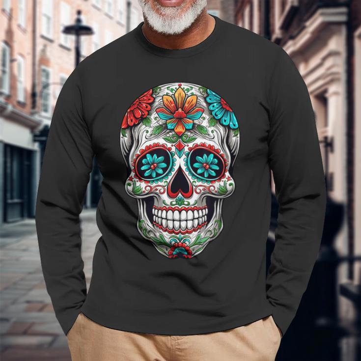 Dia De Los Muertos Decorative Mexican Head Sugar Skull Langarmshirts Geschenke für alte Männer