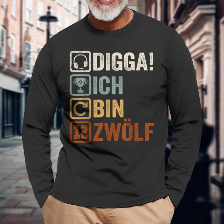 Digga Ich Bin 12 Zwölf Jahre 12Th Birthday Boy Gamer Langarmshirts Geschenke für alte Männer