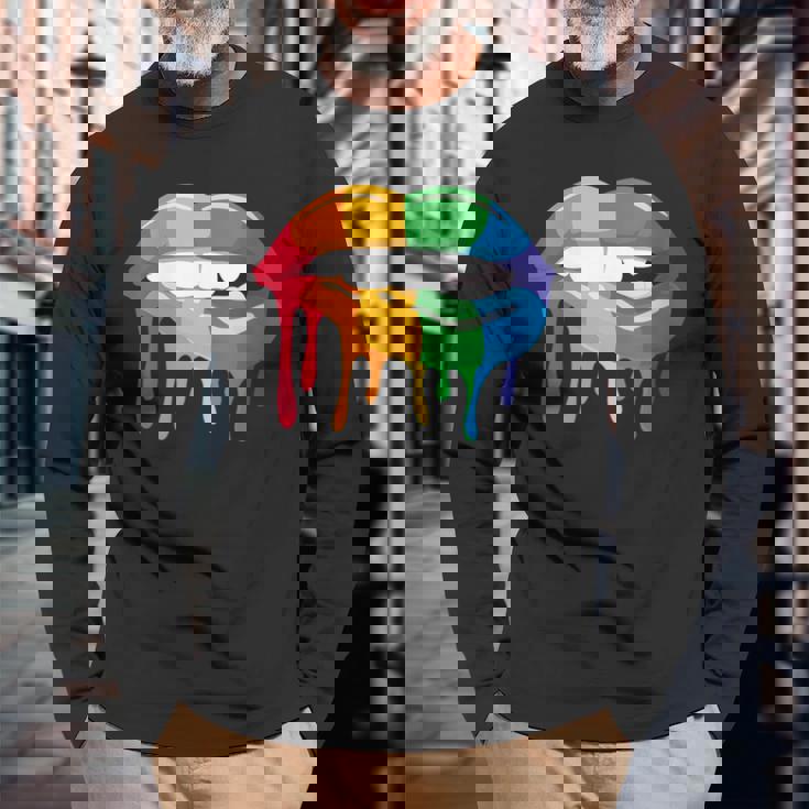 Donna Arcobaleno Labbra Gay Lesbiche Amore Con Collo A Maglietta a maniche lunghe Regalos para ancianos