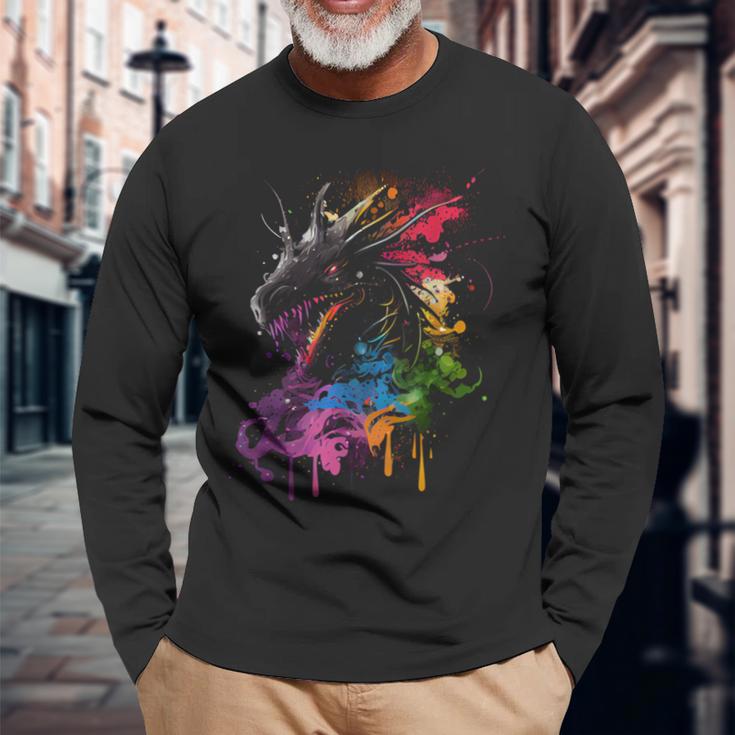 Dragon Fire Spit Wild Animal Dragon Fan Langarmshirts Geschenke für alte Männer