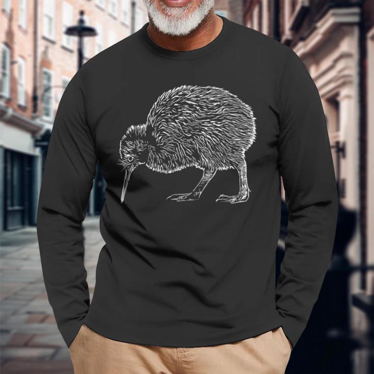 Drawing New Zealand Kiwi Bird Langarmshirts Geschenke für alte Männer