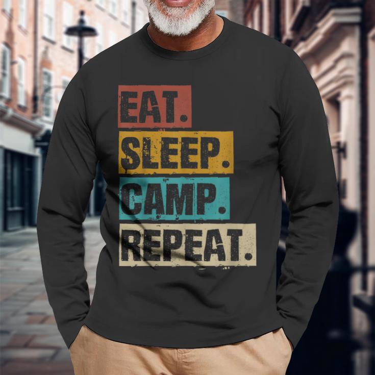 Eat Sleep Camp Repeat -Intage Outdoor Camping Camper Langarmshirts Geschenke für alte Männer