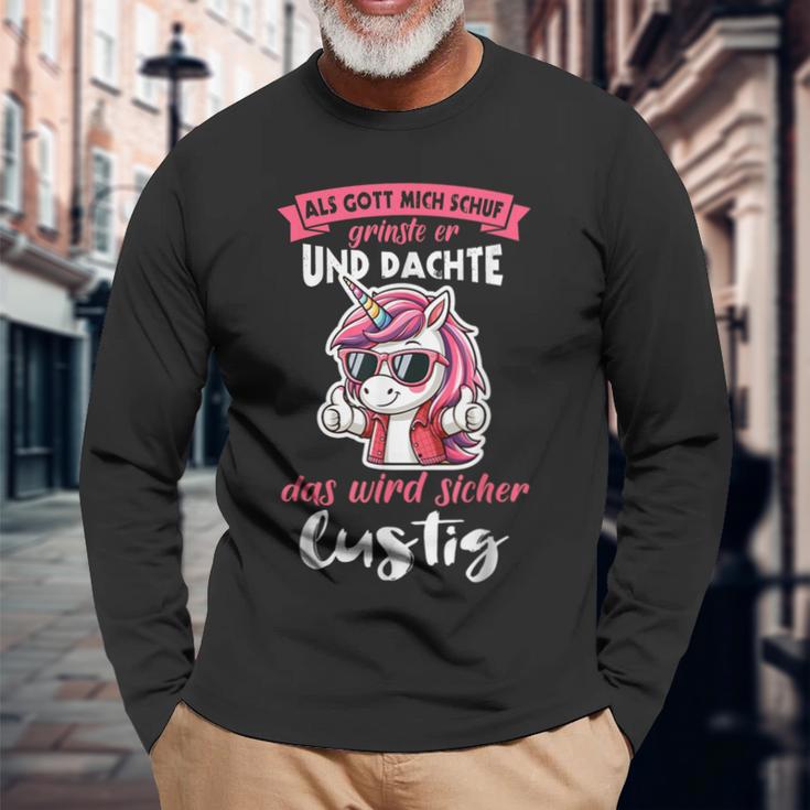 Einhorn Als Gott Mich Schuf Grinste Er Langarmshirts Geschenke für alte Männer