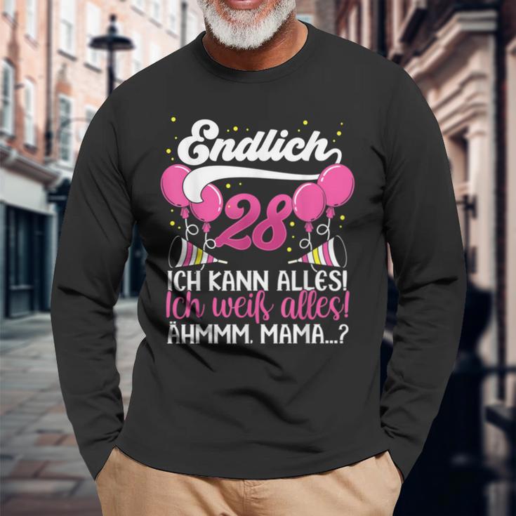 Endlich 28 Ich Kann Alles Ich Weiß Alles Ich Weiß Alles Birthday German Langarmshirts Geschenke für alte Männer