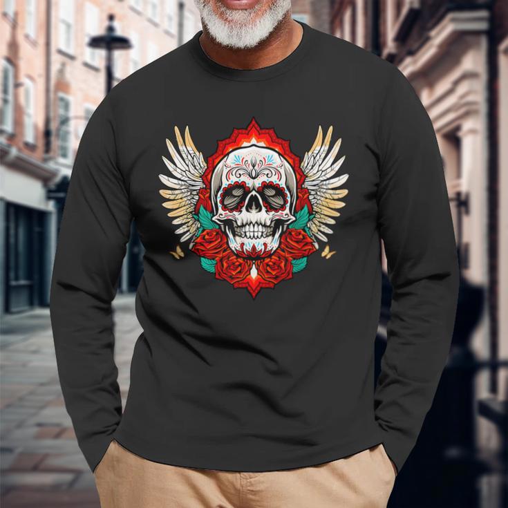 Feliz Dia De Los Muertos Sugar Skull Heaven Angel Langarmshirts Geschenke für alte Männer