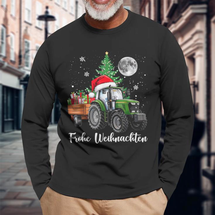 Fröhliche Weihnachten Santa Tractor Bauer Fährt Christmas Langarmshirts Geschenke für alte Männer