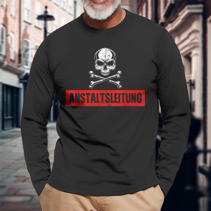 With Ironic Anstaltleitung Skull Slogan S Langarmshirts Geschenke für alte Männer