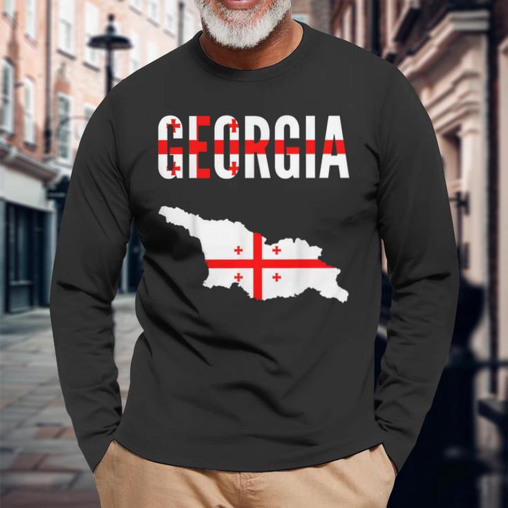 Georgian Georgian Map Flag Langarmshirts Geschenke für alte Männer