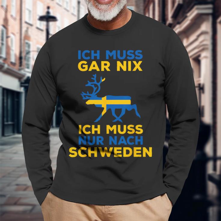 Ich Muss Nur Nach Sweden Scandinavia Nordlicht Langarmshirts Geschenke für alte Männer