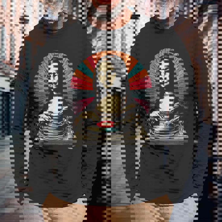 Giradischi Per Dj Mona Lisa Divertente Amante Della Musica Da Djintage Maglietta a maniche lunghe Regalos para ancianos