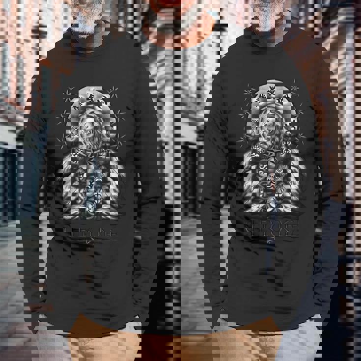 Guerrier Indien Amérindien Cherokee Attrape-Rêves T-shirt à manches longues Cadeaux pour les vieillards
