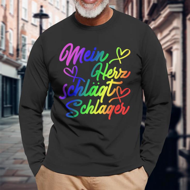 My Heart Beats Schlager Lgbtq Pride Gay Lesbian Queer Langarmshirts Geschenke für alte Männer