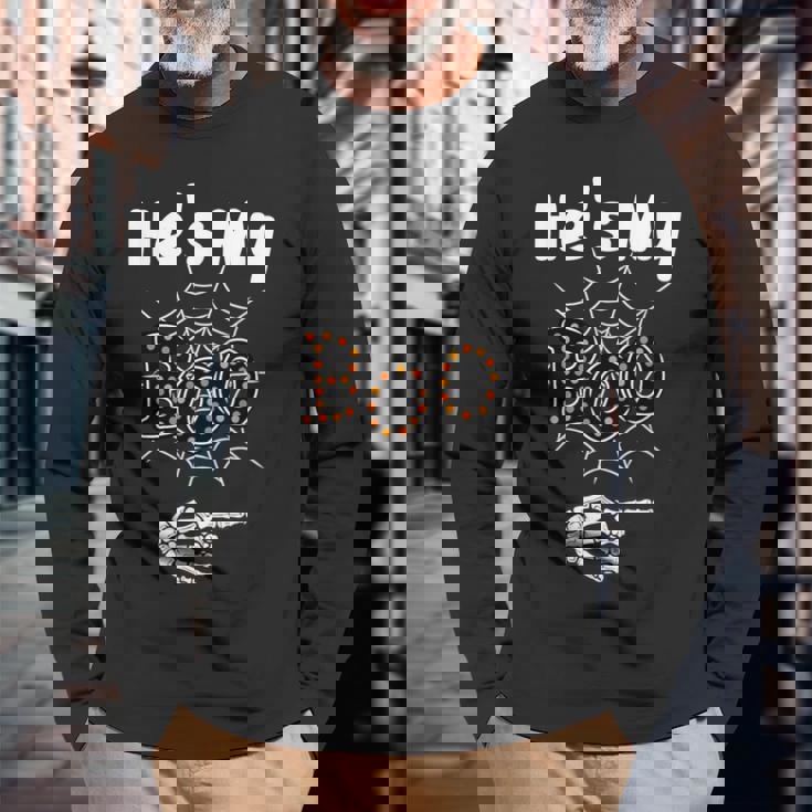 He's My Boo Spider Skull Matching Halloween Pajama Couples Long Sleeve T-Shirt Gifts for Old Men