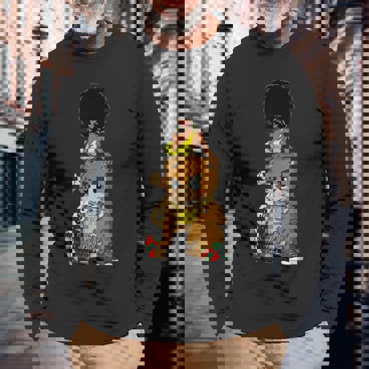 Hip Hop Teddy Bear Gangster Rap Hustle Hard Get Money Maglietta a maniche lunghe Regalos para ancianos
