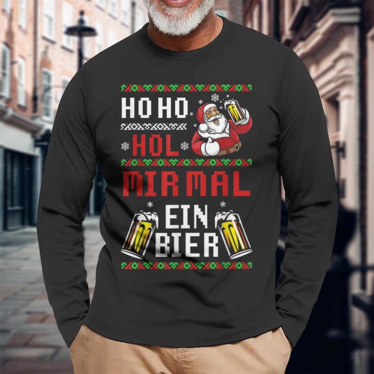 Ho Hol Mir Mal Ein Bier Christmas Santa Claus Langarmshirts Geschenke für alte Männer